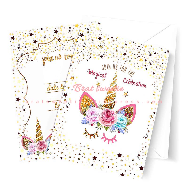 Unicorn Invitations Card Unicornio Party - Combo 5 Units