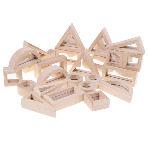 24 Pcs Wooden Geometric Mirror Building Blocks