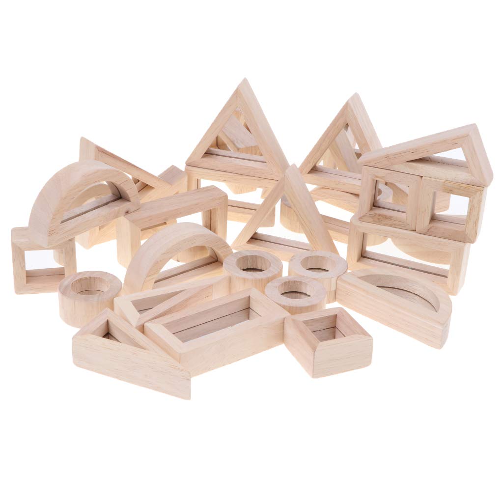 24 Pcs Wooden Geometric Mirror Building Blocks
