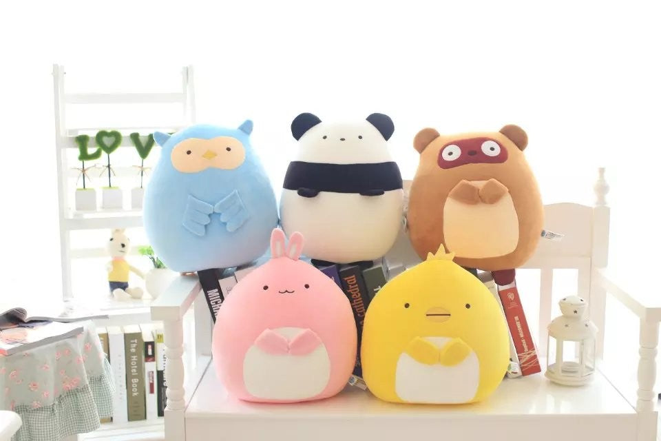 Mini Kawaii Animal Plush Toy Cute Rabbit Owl Raccoon Panda Chicken - Combo 3 Pcs 16 Cm