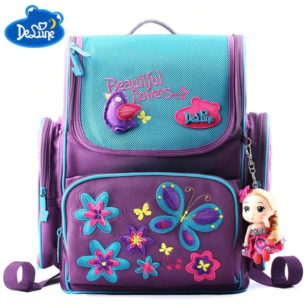 2019 Delune Brand Safe 3D Orthopedic Children Schoolbag - Butterfly