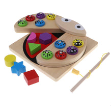 Load image into Gallery viewer, 2 In 1 Wooden Magnetic Ladybug Fishing Game Geometric Blocks