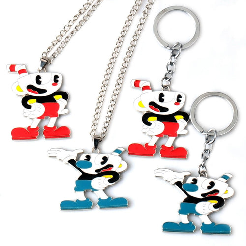 Game Cuphead Alloy Choker Necklace Mug Figure Toys Keychain -Combo 4 Pcs