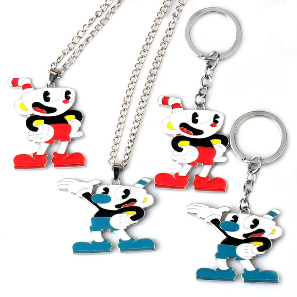 Game Cuphead Alloy Choker Necklace Mug Figure Toys Keychain -Combo 4 Pcs