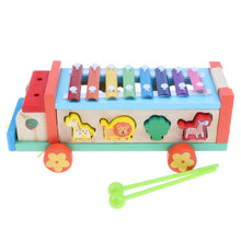 Load image into Gallery viewer, 3 In 1 Wooden Car Pull Toy Xylophone Animal Blocks Matching Game