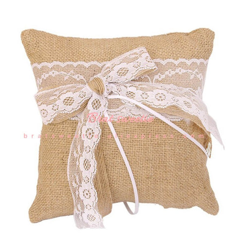 Vintage Burlap Wedding Lace Bowknot Ring Bearer Pillow - Combo 5 Units