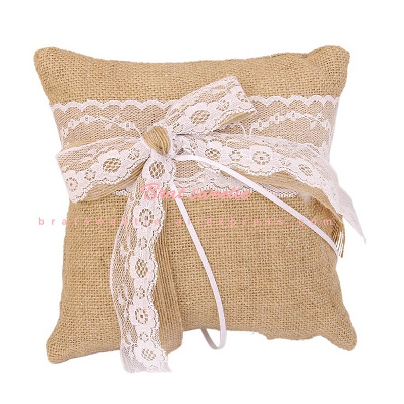 Vintage Burlap Wedding Lace Bowknot Ring Bearer Pillow - Combo 5 Units