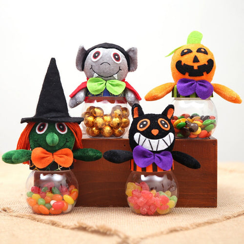 Decoration Horror 15Cm Plush Pumpkin Witch Vampire Black Cat Candy Jar Halloween Decorations - Combo 4 Units