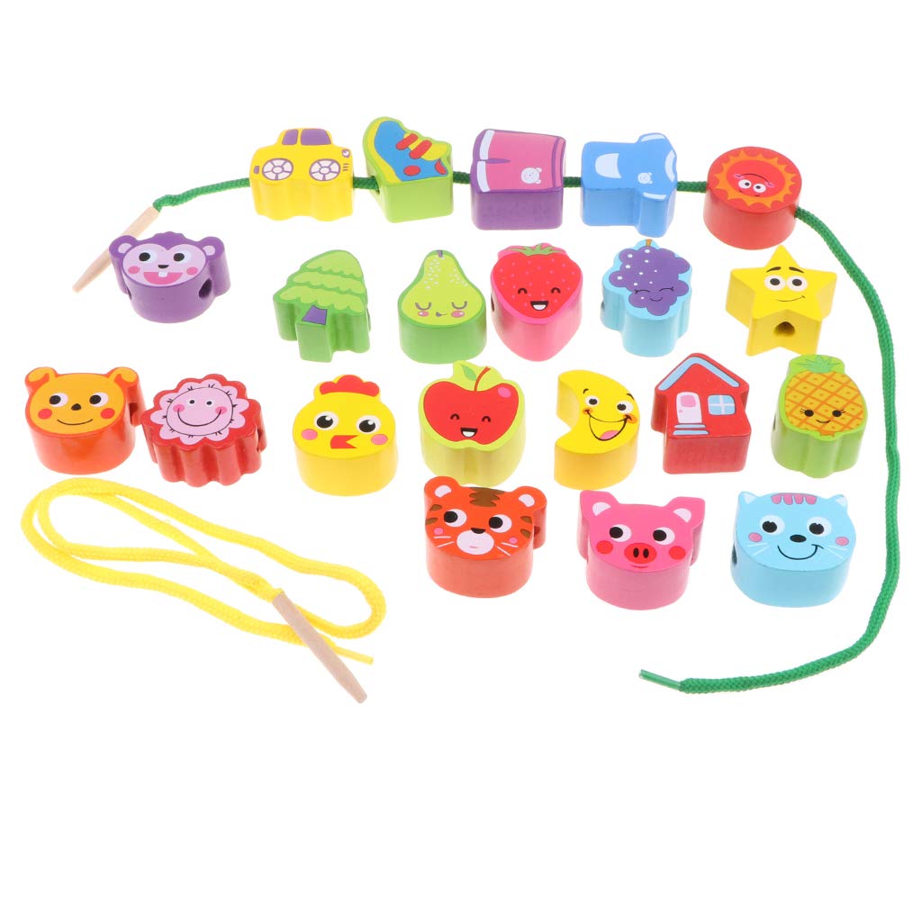 21Pcs Wooden Blocks String Beads Lacing Game