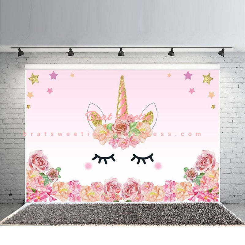220X150cm Unicorn Party Flower Birthday Party Backdrops