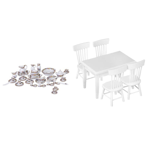 1.12 Scale Dollhouse Furniture Table Chair Dishes Tableware
