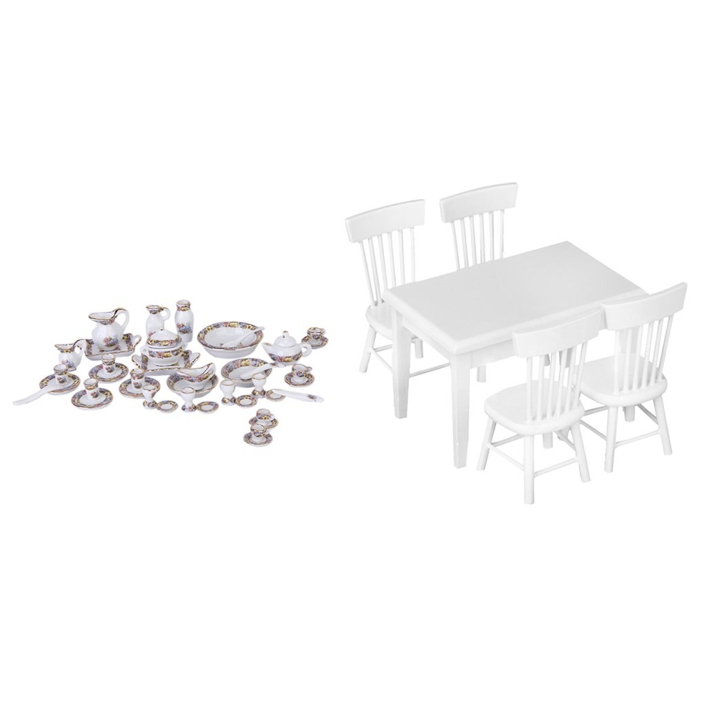 1.12 Scale Dollhouse Furniture Table Chair Dishes Tableware