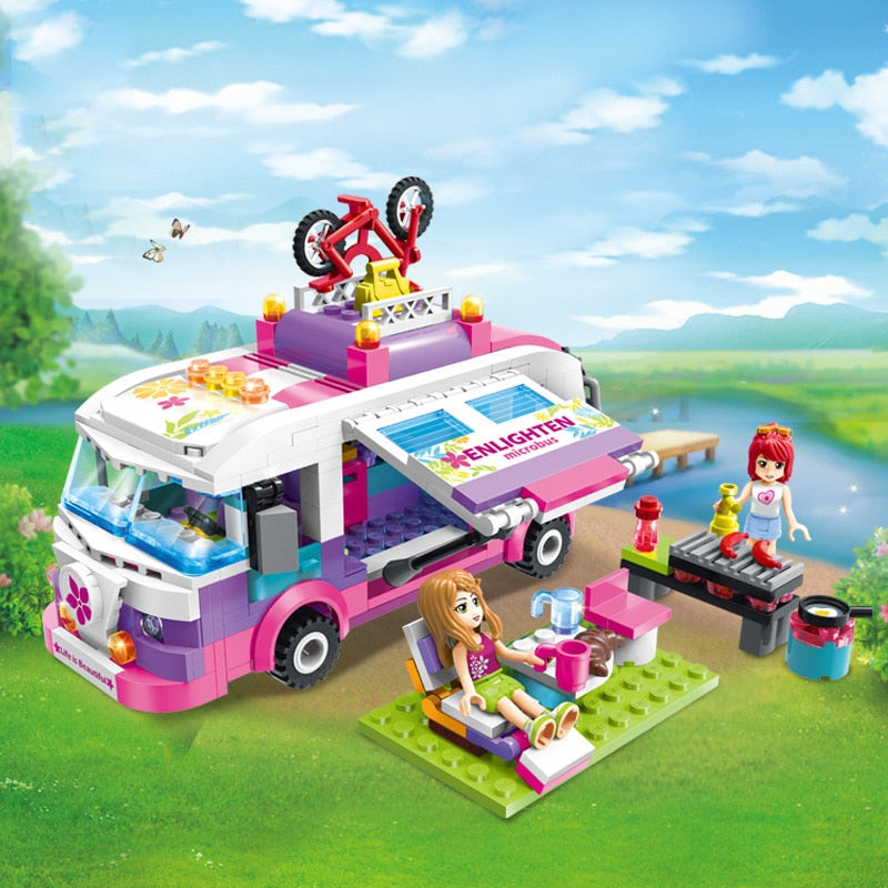 319Pcs Girls Series Walking Tour Wagon Princess Model Building Blocks