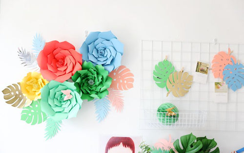 Diy Artificial Flowers Leaves Paper Flower Palm Monstera Leaf Tropical - Combo 5 Units