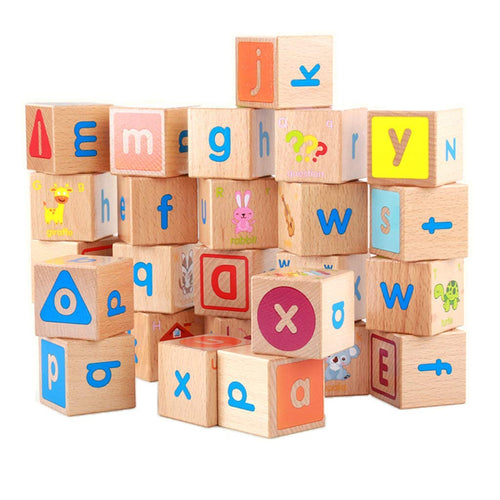 26Pcs Wooden Blocks Cubes Letters