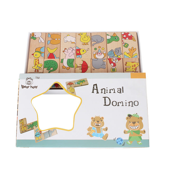 15 Pieces Wooden Animals Domino Puzzle