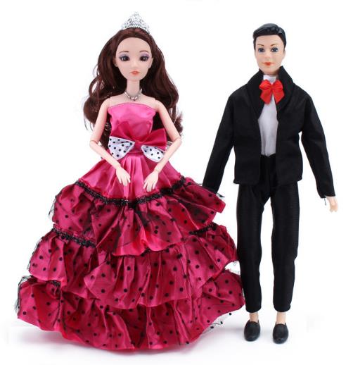 2Pcs-Lot Bride And Groom Girl Doll Wedding Dress