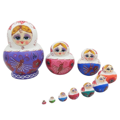 10Pcs Traditional Wooden Russian Nesting Dolls