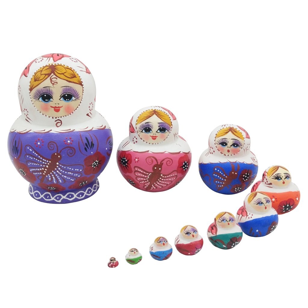 10Pcs Traditional Wooden Russian Nesting Dolls