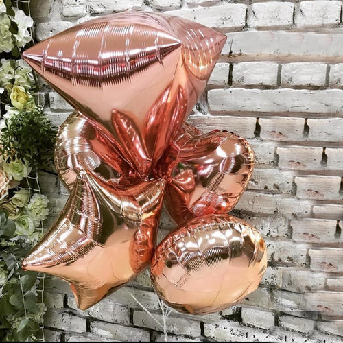 Rose Gold Star Heart Foil Balloons 5Pcs/Units/ - Combo 5 Units