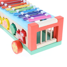 Load image into Gallery viewer, 3 In 1 Wooden Car Pull Toy Xylophone Animal Blocks Matching Game