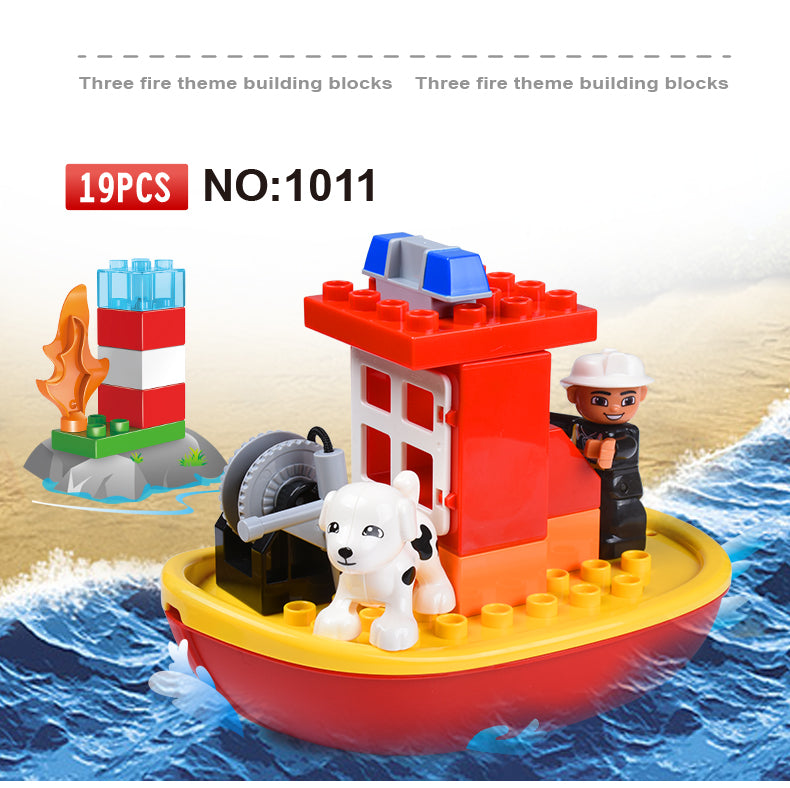 19Pcs Big Size City Fire Boat Building Blocks