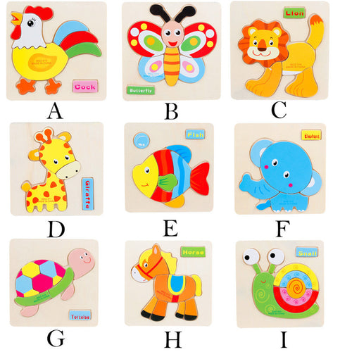 Colorful Wooden Cartoon Animal Jigsaw Toy - Combo 5 Units