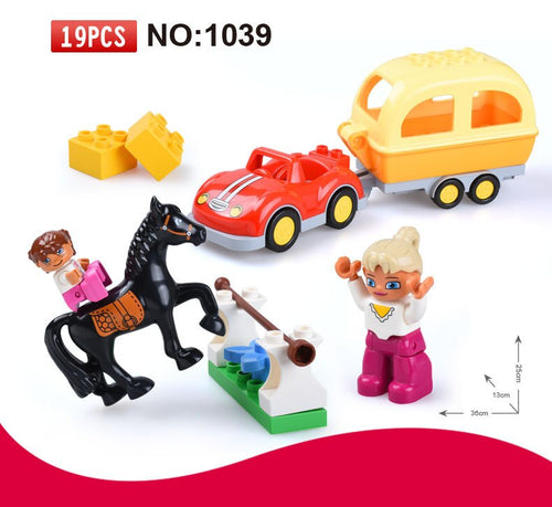 19Pcs Large Size Racecourse Building Blocks Girls Toys Horse Mode