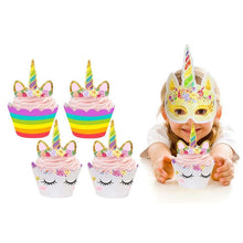 Load image into Gallery viewer, Unicorn Party Unicornio Horn Cupcake Toppers Wrappers Baby - Combo 5 Units