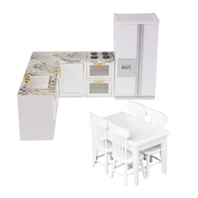 Load image into Gallery viewer, 1.12 Miniature Wooden Kitchen Cabinet Refrigerator Table Chair Doll House